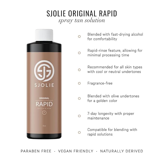 SJOLIE Rapid Spray Tan Solution - Ultra One Hour Express Tan - Olive Base | Sunless Tanner for a Fast Drying, Vegan-Friendly, Radiant Glow (8oz)