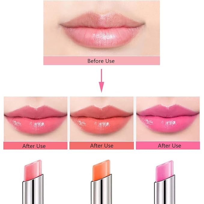 evpct 3Pcs Peach Strawberry Orange Color Changing Change Lipstick Lip Balm Set for Women Korean Magic Lipstick Color Change Changing Lip Tint Tinted Stain Balm Long Lasting Waterproof Crystal Lipstick