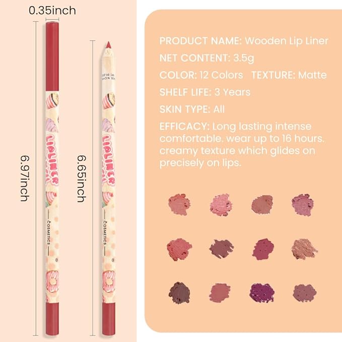 12 Colors Lip Liner Pencils Pack Set,12Pcs Natural Nude Brown Lipliner Bundle, Creamy Matte Labiales, Cool Tone Neutral Pink for Lip Makeup-set15