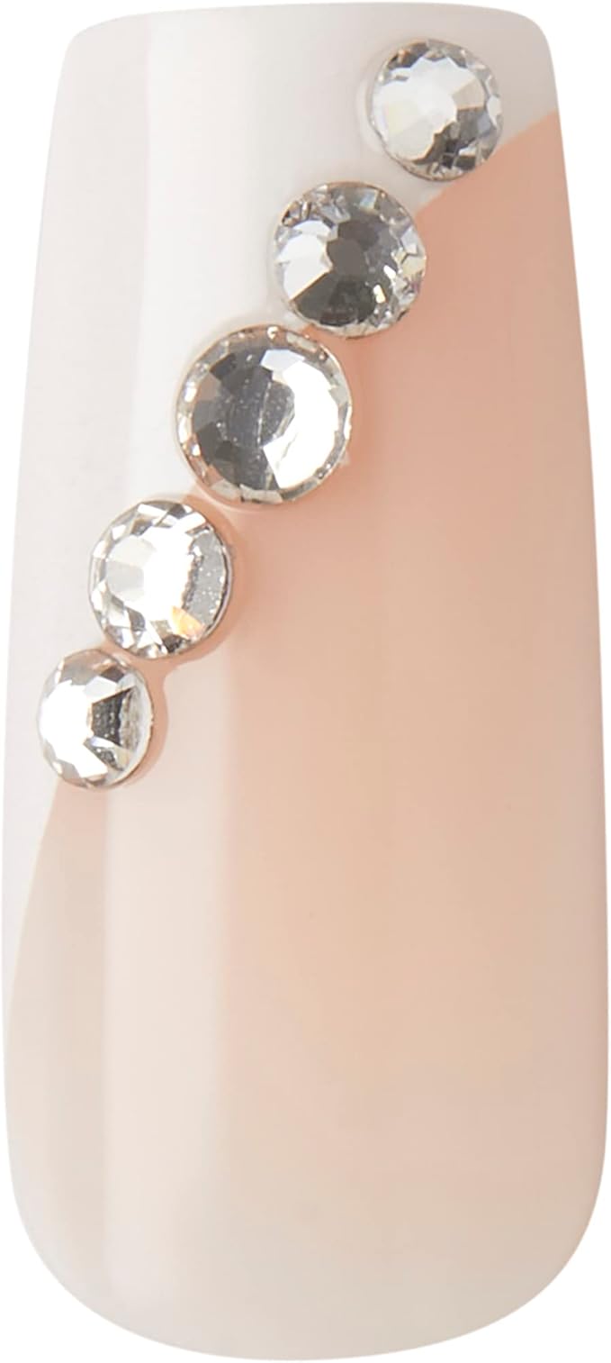 KISS Premium Classy Fake Nails French Manicure Set with Jeweled Rhinestone Nail Art Accents, Gorgeous', 30 Glue-On Nails 1 Count (Pack of 1)