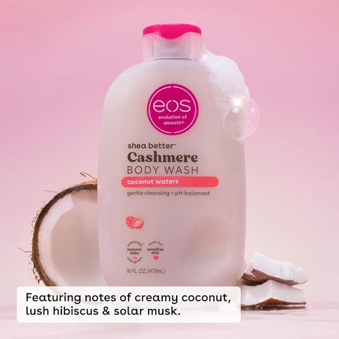 eos Shea Better Cashmere Body Wash, Coconut Waters, Moisturizing and Nourishing, pH Balanced Creamy Gel Formula, Paraben & Phthalate Free, Sensitive Skin,16 fl oz