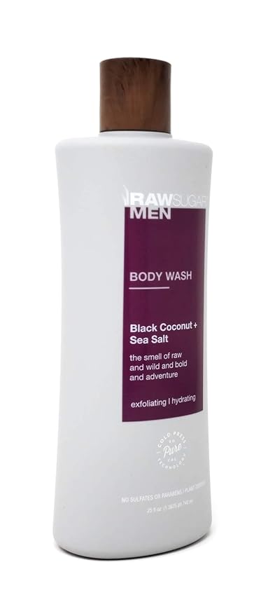 RAW SUGAR Men's Body Wash 25 fl oz (Pack of 1) (Black Coconut + Sea Salt)
