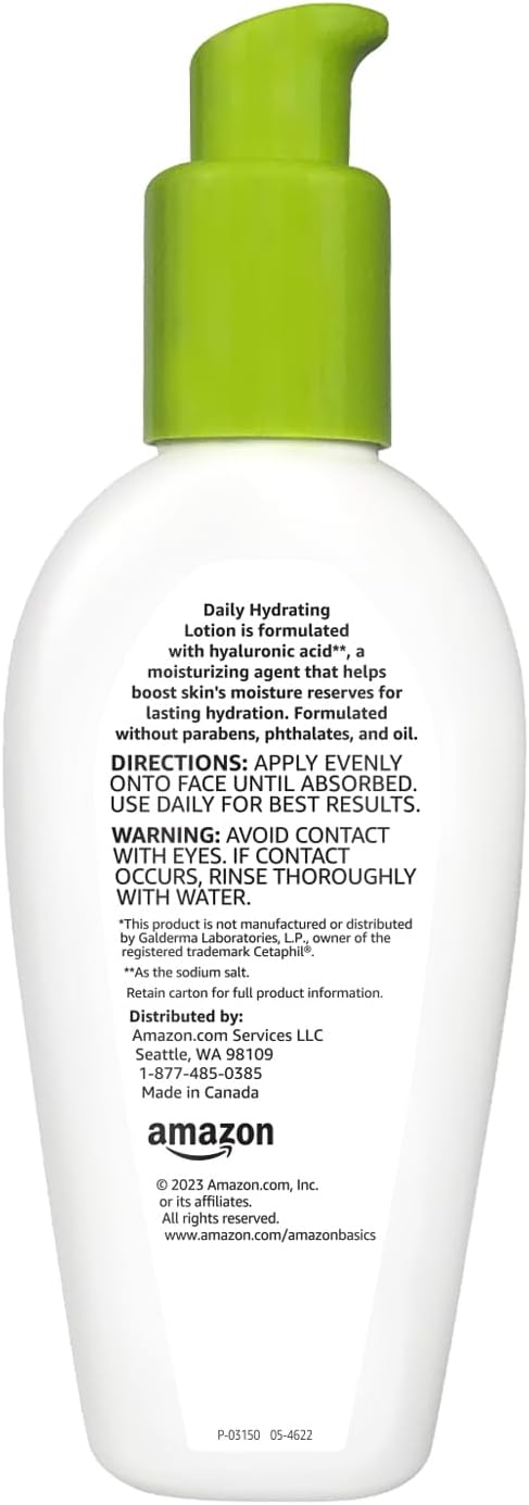 Amazon Basics Hyaluronic Acid Face Lotion, Hydrating, 3 Fluid Ounces (1-Pack), Perfect for Daily Use