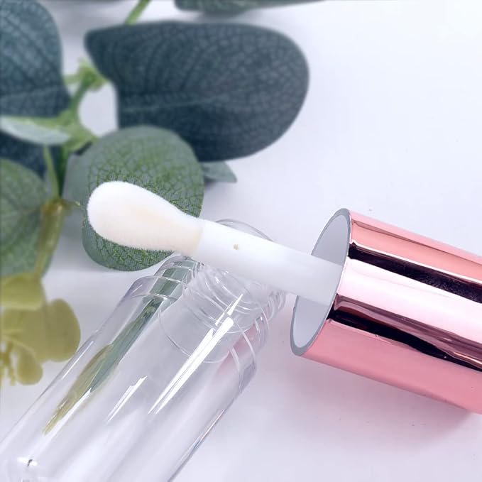 COSIDEA 14pcs Empty 6ml big doe foot wand Chunky lip gloss tubes for DIY lipgloss,Pink round lipgloss containers tubes with thick wand (Rose gold)