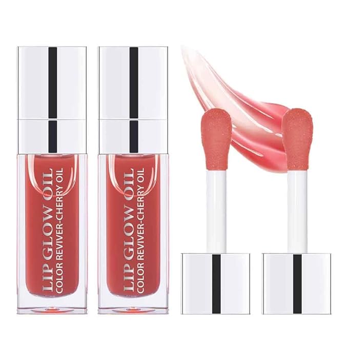 Hydrating Lip Glow Oil, Plumping Lip Gloss, Moisturizing Lip Oil Gloss, Transparent Moisturizing Lip Balm, Natural Lip Plumper, Lip Plumper Gloss Make Lips Fuller and Moisturizing (SZ-2pcs Rosewood)