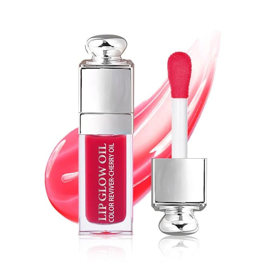 Hydrating Lip Glow Oil, Lip Oil Gloss Transparent Toot Tinted Nourishing Long Lasting Repairing Lightening Lip Lines (STRAWBERRY) 0.2 OZ