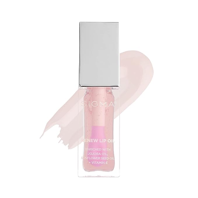 Sigma Beauty Renew Lip Oil – Tinted Lip Oil with Luxurious High-Shine Color and Long Lasting Hydration for Soft, Supple Lips, Non Sticky Lip Oil with Nourishing Antioxidants (Hush, Clear Pink Sheen)