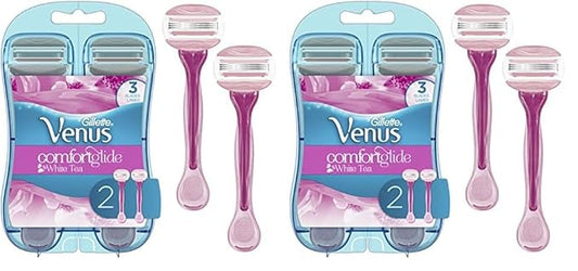 Gillette Venus ComfortGlide Disposable Razors for Women, 2 Count, White Tea Scented Moisture Bars for a Smooth Shave (Pack of 2)