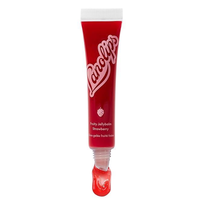 Lanolips Fruity Jellybalm - Tinted Lip Balm to Deepen, Brighten & Enhance - Moisturizing Lanolin Lip Balm & Jelly Lip Gloss - Everyday Lip Makeup - Strawberry (10g / 0.35oz)