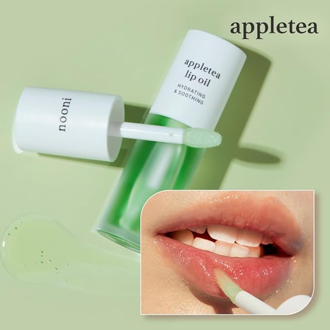 NOONI Korean Hydrating Lip Oil - Appletea | Long-Lasting, Moisturizing, Plumping, Revitalizing for Dry Lips, Waterproof, No Peel Off, Hydrating, Nourishing Crystal Clear, 0.12 FL Oz