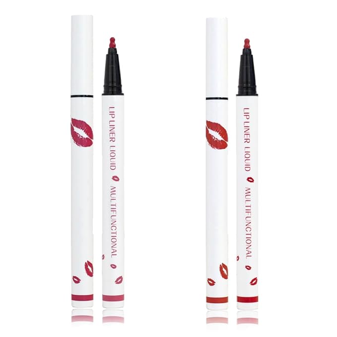 Longwear Liquid Lip Liner, Matte Lip Tint Stain Marker Pen, 2 in1 Liquid Lipstick & Lip Liner Pencil, Long Lasting Waterproof Lip gloss for Women, Fuller Lips Makeup (02+04)