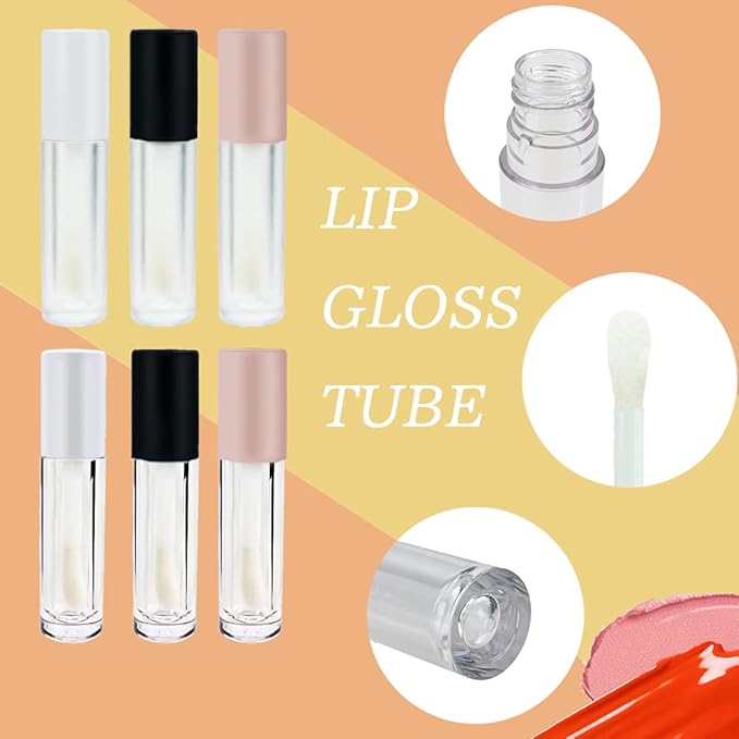 COSIDEA 24 pcs Empty 5ml big brush Frosted lip gloss tube White round lipgloss tubes container with big doe foot wand