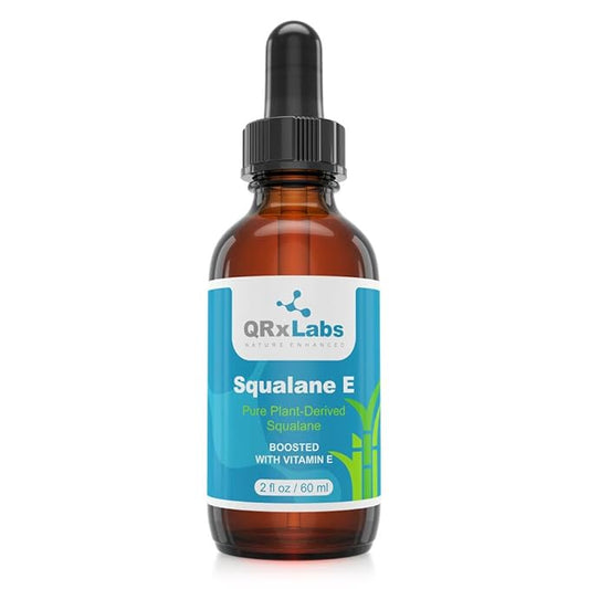 QRxLabs Pure Plant-Based Squalane Oil with Vitamin E (2 oz) - Organic ECOCERT/USDA Certified Squalane from Sugarcane - Moisturizer for Face, Body, Skin & Hair