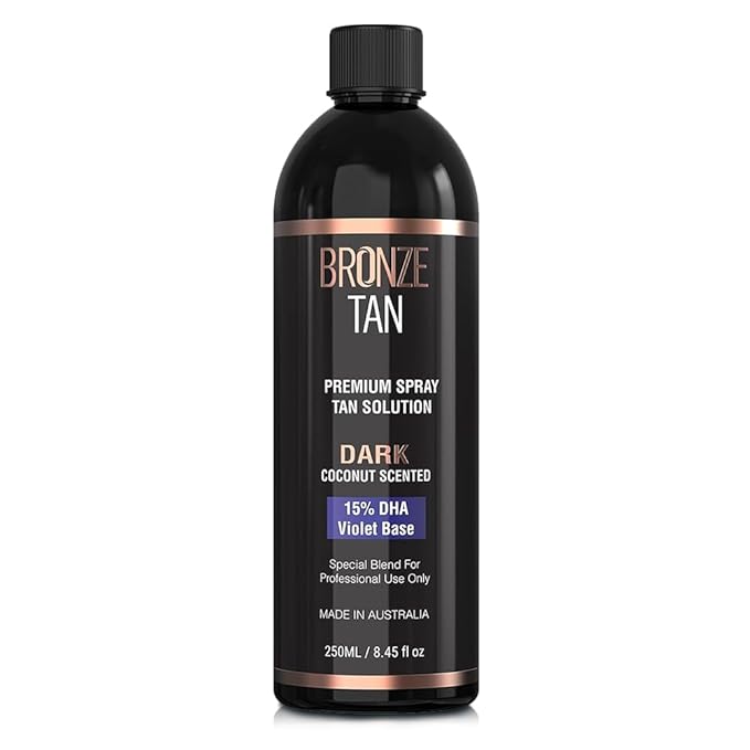 Bronze Tan Spray Tan Solution Professional Tanning Solution for Spray Tan Machine - Coconut Scented Sunless Tanning Solution Dark for Airbrush Tan (250ml / 8.45fl oz)