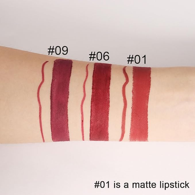 2-in-1 Ruby Red Matte Lip Liner and Lipstick Combo, Red Lipsticks for Women 24 hour Long Lasting Waterproof Smudge Proof, Easy to apply, Everyday Lips Makeup 01