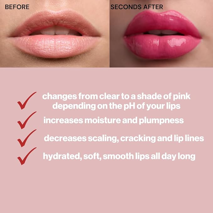 Just Glow Skincare & Beauty Magic Lips Color Changing Lip Gloss - Color Changing Lip Oil - Non-sticky, Hydrating, Moisturizing, Repairing and Nourishing Lip Gloss- Strawberry Cheesecake (0.25oz)