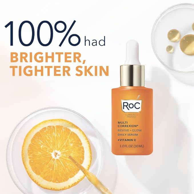 RoC Multi Correxion Revive + Glow 10% Active Vitamin C Serum for Face, Daily Anti-Aging Wrinkle and Skin Tone Skin Care Treatment, Brightening Serum, 1 Fluid Ounce
