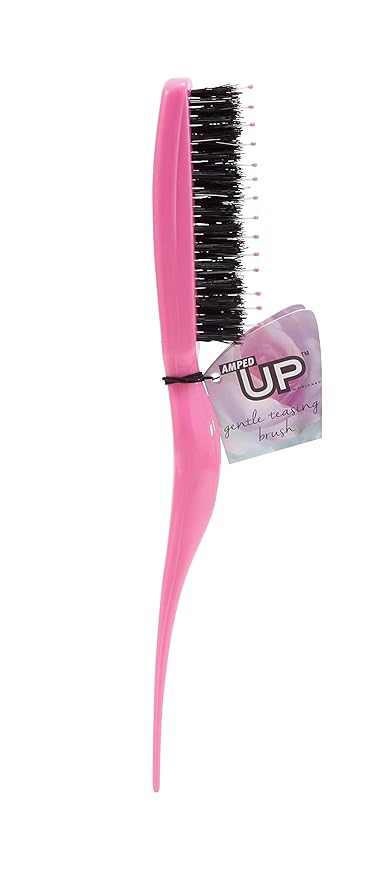 Cricket Amped Up Gentle Teasing Brush - Adds Volume and Shine, Heat Resistant, Ideal for Slick Back Hair, Updos, and Detangling All Types, Ergonomic Handle and Sectioning Tip, Pompadour Pink
