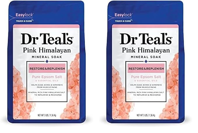 Dr Teal's Salt Soak with Pure Epsom Salt, Restore & Replenish with Pink Himalayan Mineral, 3 lbs (Pack of 2)