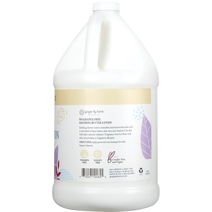 Ginger Lily Farms Botanicals Soothing Butter Lotion for Dry, Sensitive Skin, 100% Vegan & Cruelty-Free, Fragrance Free, 1 Gallon Refill (Pack of 4)