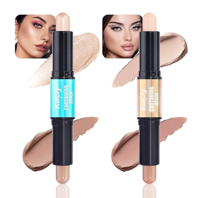 Kaely 2Pcs Cream Bronzer Highlighter Stick,Face Shaping Contouring Shades Makeup,01+15