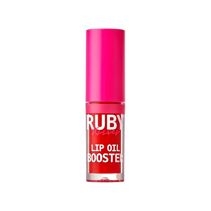 Ruby Kisses Lip Oil Booster, Hydrating Lip Gloss with Nourishing Natural Oil Blend, Jumbo Wand for Easy Application, Non-Sticky Formula (Hot Cherry)