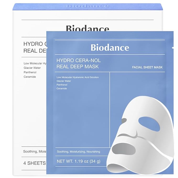 BIODANCE Hydro Cera-nol Real Deep Mask, Overnight Hydrogel Mask, Hydrating Facial Mask For Sensitive Skin, Redness Reducing & Quick Soothing Effect, 1.19oz(34g) x 4ea