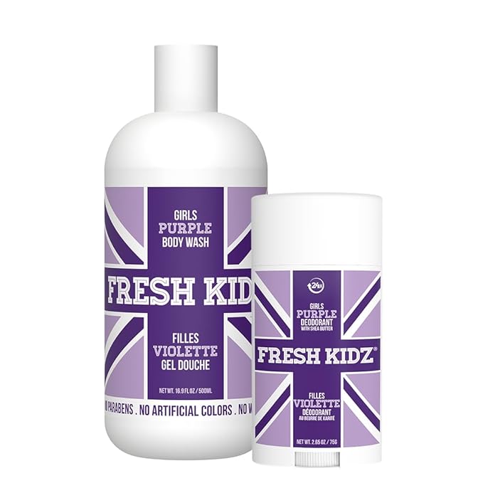 Fresh Kidz Body Wash 16.9 fl.oz. and Stick Deodorant 2.65 oz for Kids and Teens - Girls "Purple" Set