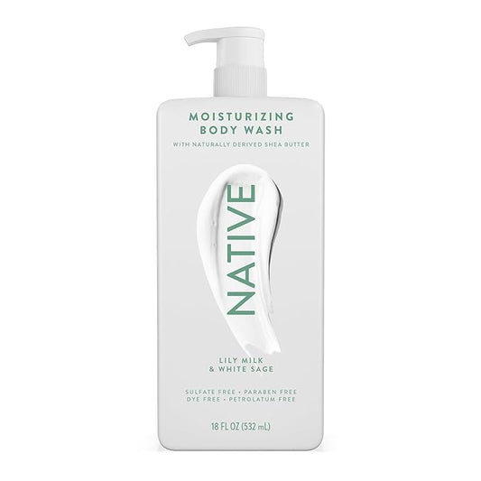Native Moisturizing Body Wash Contains Naturally Derived Ingredients | For Women & Men, Sulfate, Paraben, & Dye Free Leaving Skin Soft and Hydrated | Lily Milk & White Sage 18 oz