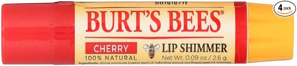 Burt's Bees Lip Shimmer, Cherry 0.09 Ounce (Pack of 4)