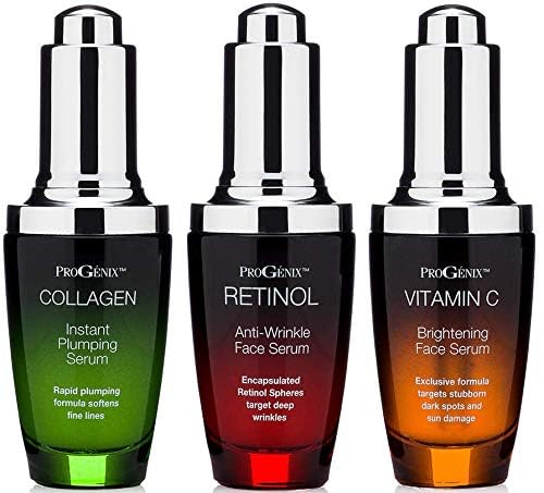 Professional Skin Care Set. Anti-aging Serum Set Contains Collagen Serum, Retinol Serum, Vitamin C Serum. Helps W/Appearance Of Wrinkles, Plump Skin, & Brighten Skin, 1 Fl Oz (3-Pack)