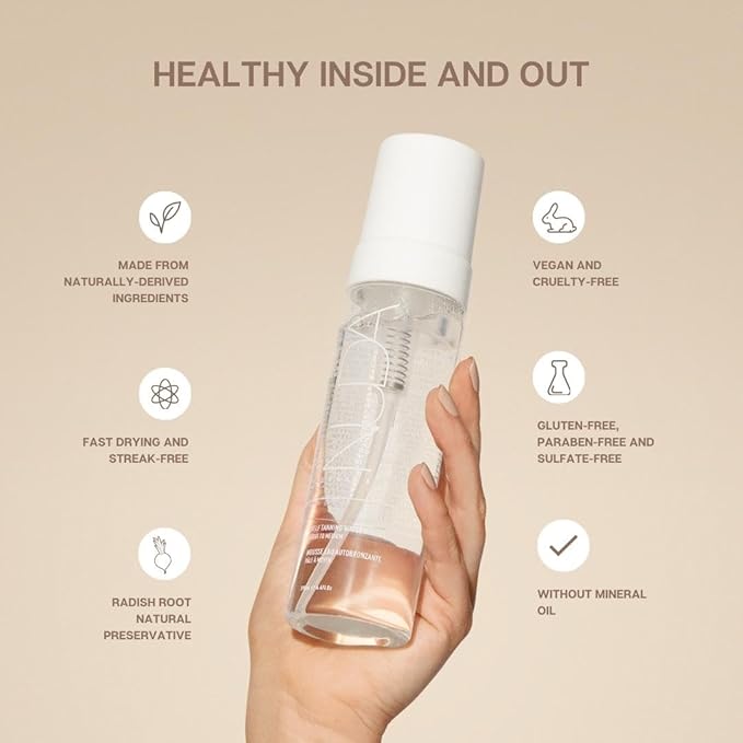 Nuda Self Tanning Water Mousse - Medium to Dark | Streak & Transfer-Free Clear Self Tanner | Hydrating Sunless Tanner for a Natural Look | Lightweight Fragrance-Free Self Tanning Mousse, (6.4 Fl Oz)