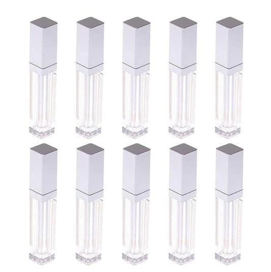 10 Pcs 7.5ml Plastic Square Clear Lip Gloss Tubes Vials with Mirror LED Light Lip Glaze Tube Bottles Refillable Makeup Lipstick Tube DIY Cosmetic Container Travel for Woman Girl(Silver)