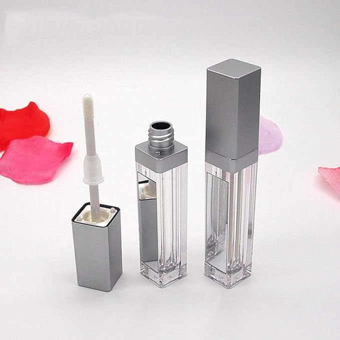 10 Pcs 7.5ml Plastic Square Clear Lip Gloss Tubes Vials with Mirror LED Light Lip Glaze Tube Bottles Refillable Makeup Lipstick Tube DIY Cosmetic Container Travel for Woman Girl(Silver)