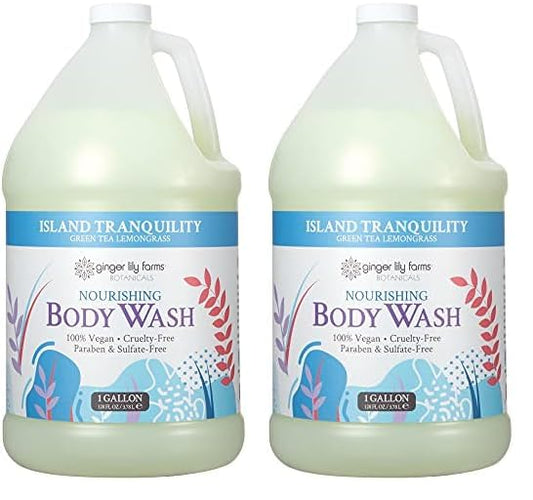 Ginger Lily Farms Botanicals Nourishing Body Wash, Island Tranquility, 100% Vegan & Cruelty-Free, Green Tea & Lemongrass Scent, 1 Gallon Refill (128 fl. oz.) (Pack of 2)