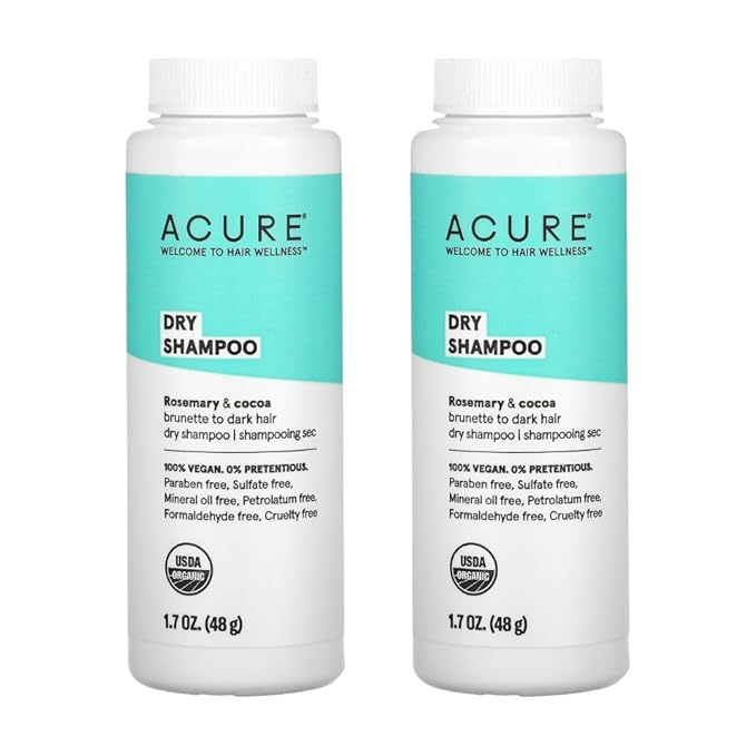 Acure Dry Shampoo - Brunette to Dark Hair - Powder Hair Care for Brunette - Refresh Treated Color Tinted Hair & Extend Cleansing with Cocoa & Rosemary Formula - 100% Vegan - 1.7 Oz (2 Pack)
