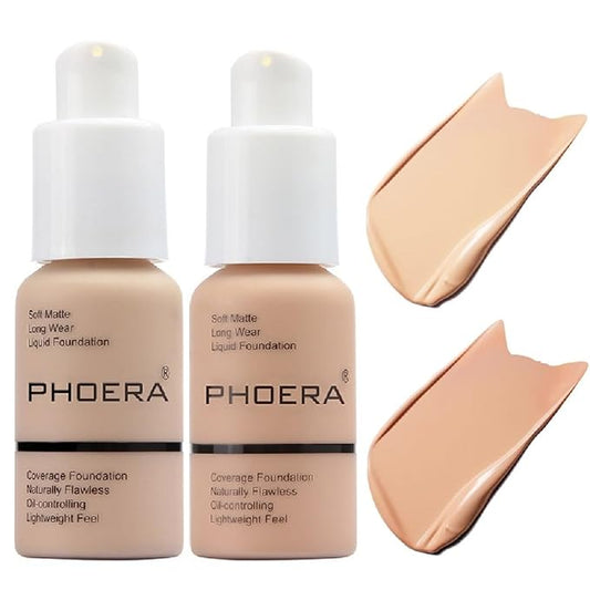 2 Pack PHOERA Foundation 102# Nude 103# Warm Foundation Makeup.