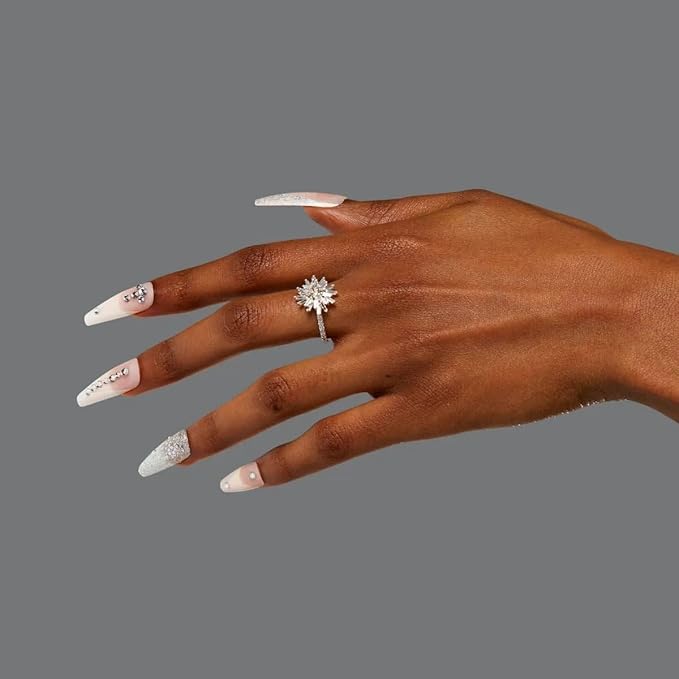 KISS Premium Classy Fake Nails French Manicure Set with Jeweled Rhinestone Nail Art Accents, Style 'Sophisticated', with Pink Gel Nail GLue & 30 Glue-On Nails (Pack of 1)