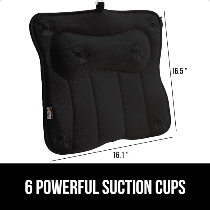 GORILLA GRIP Mesh Bath Pillow for Tub, 6 Powerful Suction Cups, Oversized Headrest with Breathable FlexComfort Technology for Neck, Head, Back Support, Luxury Machine Washable Bathtub Must Haves Black