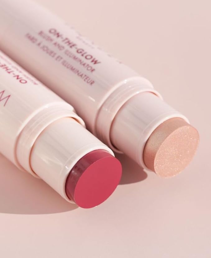 Wander Beauty On-the-Glow Blush and Illuminator - Strawberry Fields/Nude Glow - 7-in-1 Hydrating Cream Blush & Highlighting Stick - Stick Blush for Cheeks, Lip, & Body- Highlighter & Blush - 0.4 oz