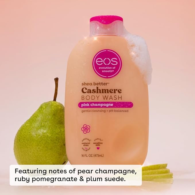 eos Shea Better Cashmere Body Wash, Pink Champagne, Moisturizing and Nourishing, pH Balanced Creamy Gel Formula, Paraben & Phthalate Free, Sensitive Skin,16 fl oz