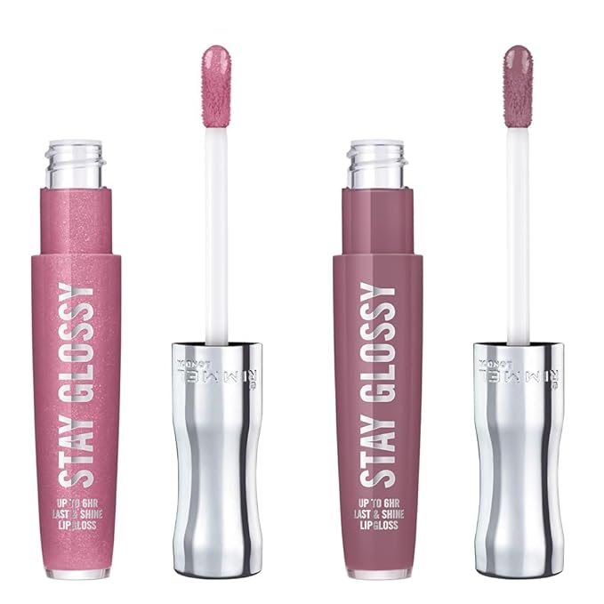 Rimmel Stay Glossy Lip Gloss Bundle - 030 Cake for Breakfast & 200 Tainted Love, .18oz Each