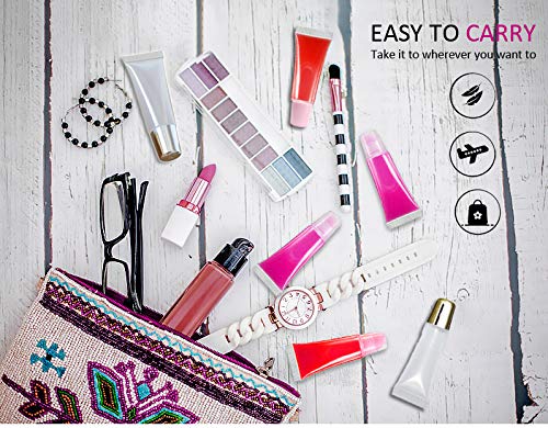 AMORIX 50PCS Lip Gloss Tubes 20ml Pink Cap Lip Gloss Containers Empty Lip Balm Tubes Refillable Cosmetic Squeeze Lipgloss Tubes + 2 x 20ml Syringes Tag Labels for DIY Lip Gloss Glitter