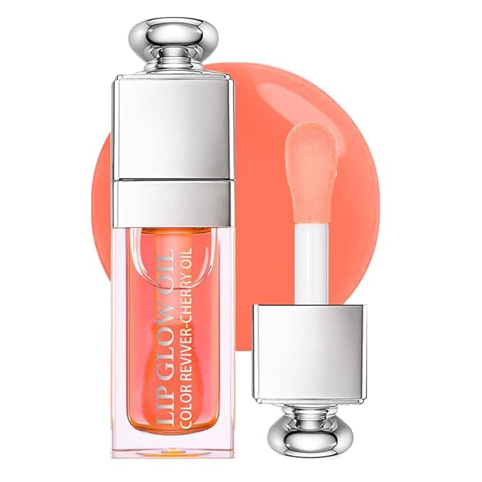 Hydrating Lip Glow Oil, Moisturizing Lip Glow Oil, Nourishing Glossy Transparent Lip Oil, Plumping Lip Oil, Lip Balm, Non-sticky Tinted Toot Lip Balm for Lip Care (PINK)0.2 OZ