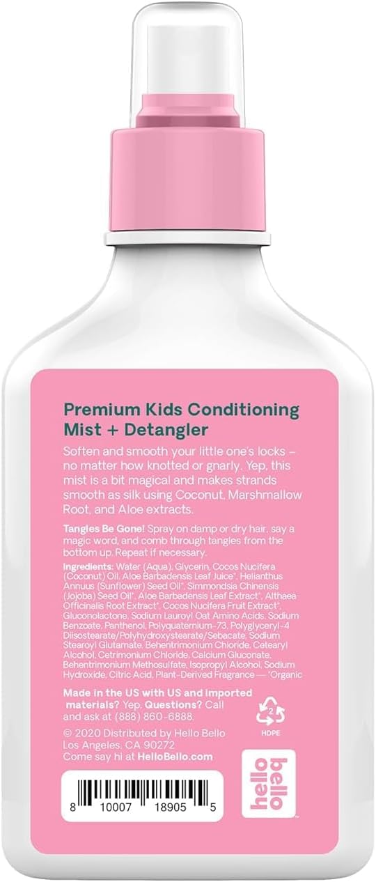 Hello Bello Watermelon Shampoo and Body Wash, 10 FL Oz and Conditioning Mist and Detangler, Hypoallergenic and Non-Greasy Leave-in Conditioning Spray, Vegan and Cruelty-Free, 6.7oz