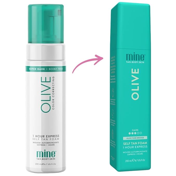 Minetan Olive Self Tan Foam | Color Base Collection - Dark Olive Bronze Finish, 1 Hour Express, Face & Body Fake Tanner, Complements All Skintones, Vegan & Paraben Free, 6.7 Fl Oz