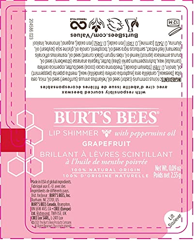 Burt's Bees 100% Natural Moisturizing Lip Shimmer, Grapefruit - 1 Tube