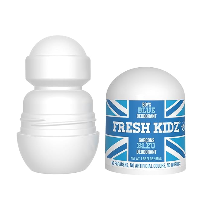 Fresh Kidz Roll On Deodorant for Kids and Teens - Baking Soda and Aluminum-free 24 Hour Protection for Sensitive Skin - Boys "Blue" 1.86 fl.oz.