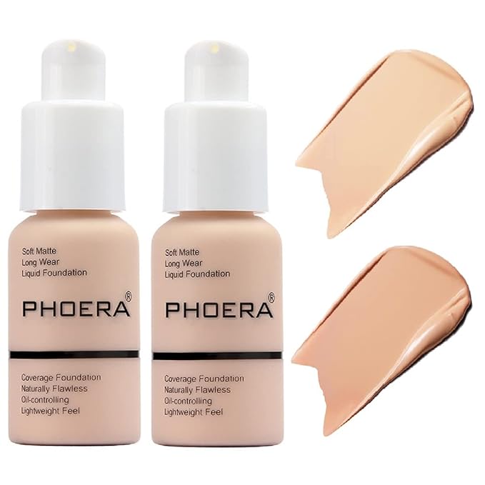 2 Pack PHOERA Foundation,Matte Oil Control Concealer Foundation