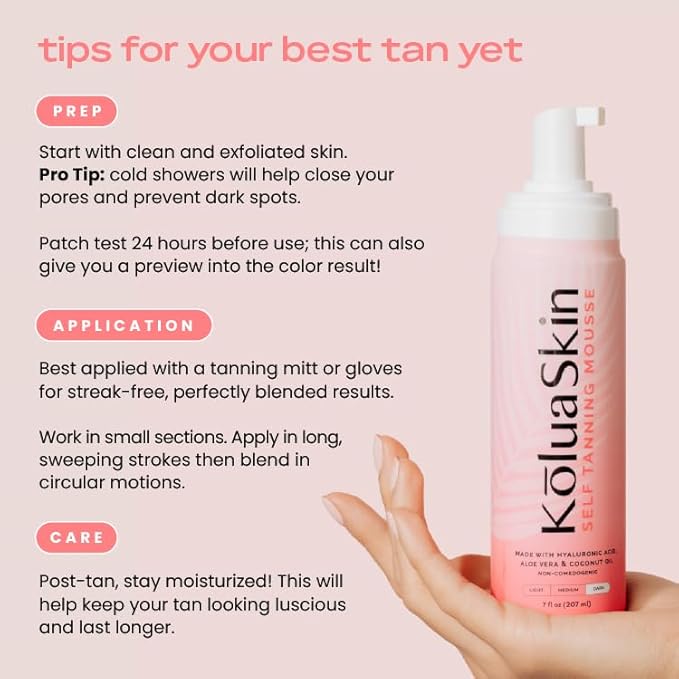 KoluaSkin by KoluaWax Self Tanner Mousse, Dark - Natural-Looking Sunless Body Fake Tan - Dries Quick w/No Streaks, Hydrates Skin - Light Tropical Scent & Dermatologist-tested for Sensitive Skin, 7oz